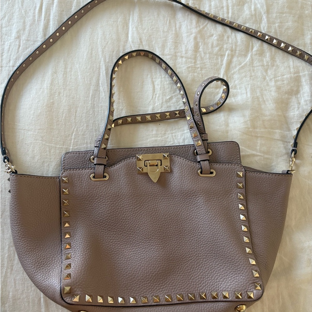 Valentino Garavani Taupe Studded Shoulder Bag